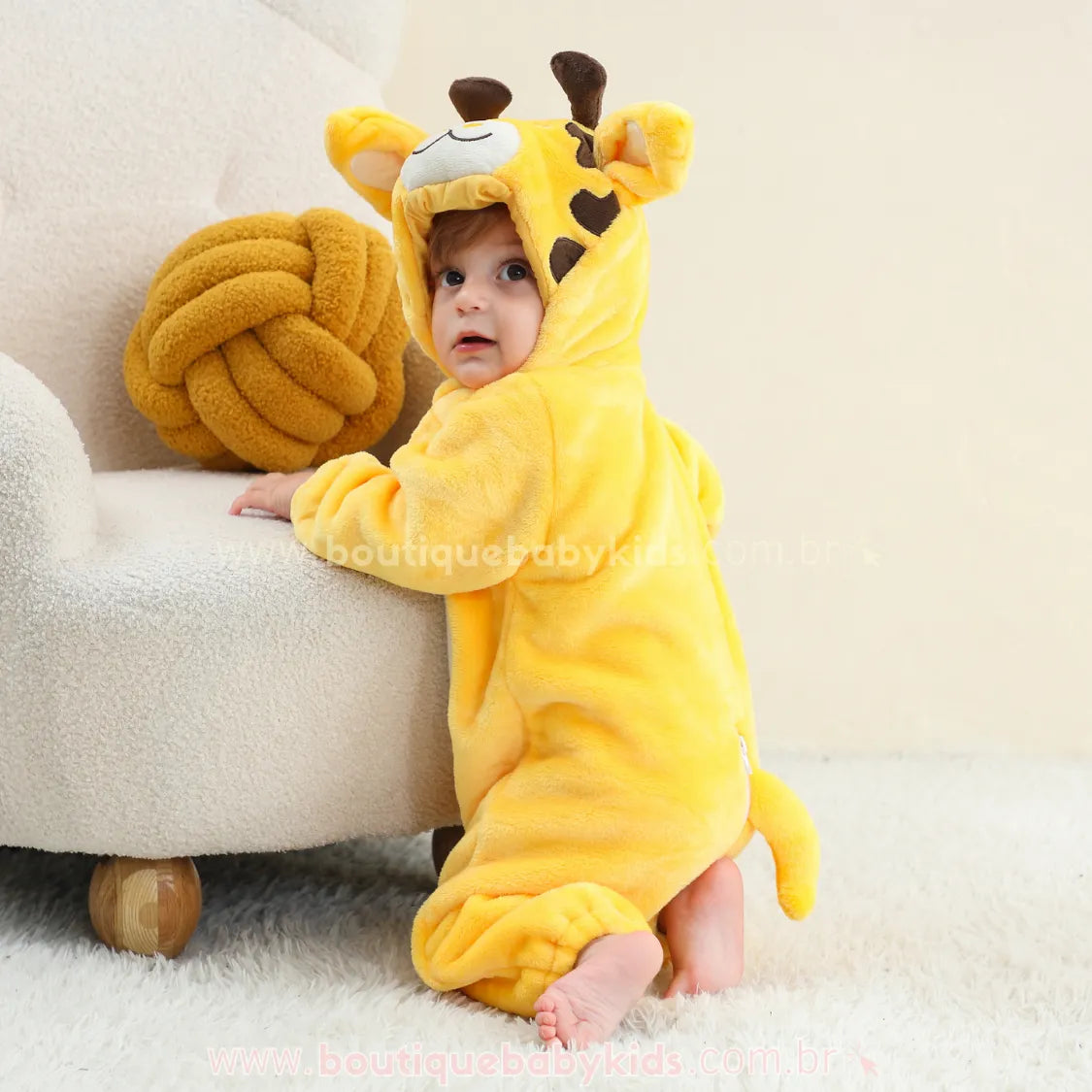Macacão Bebê Fantasia Bichinho Girafinha Amarelo - Boutique Baby Kids
