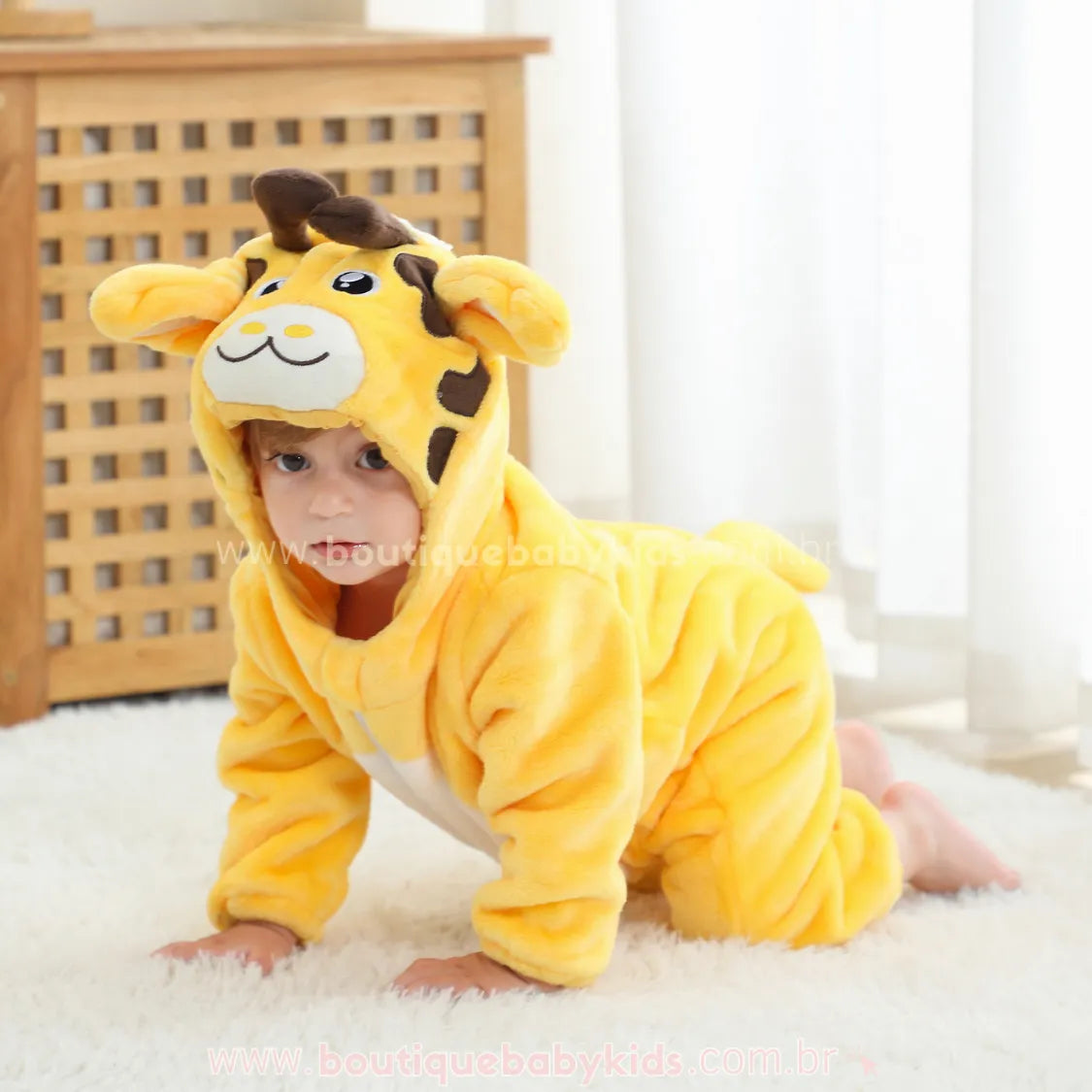 Macacão Bebê Fantasia Bichinho Girafinha Amarelo - Boutique Baby Kids