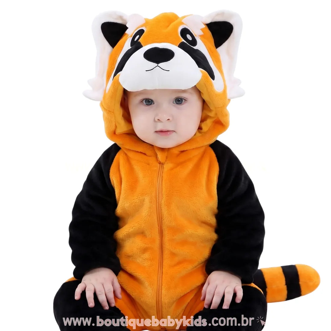 Macacão Bebê Fantasia de Bichinho Guaxinim Laranja - Boutique Baby Kids