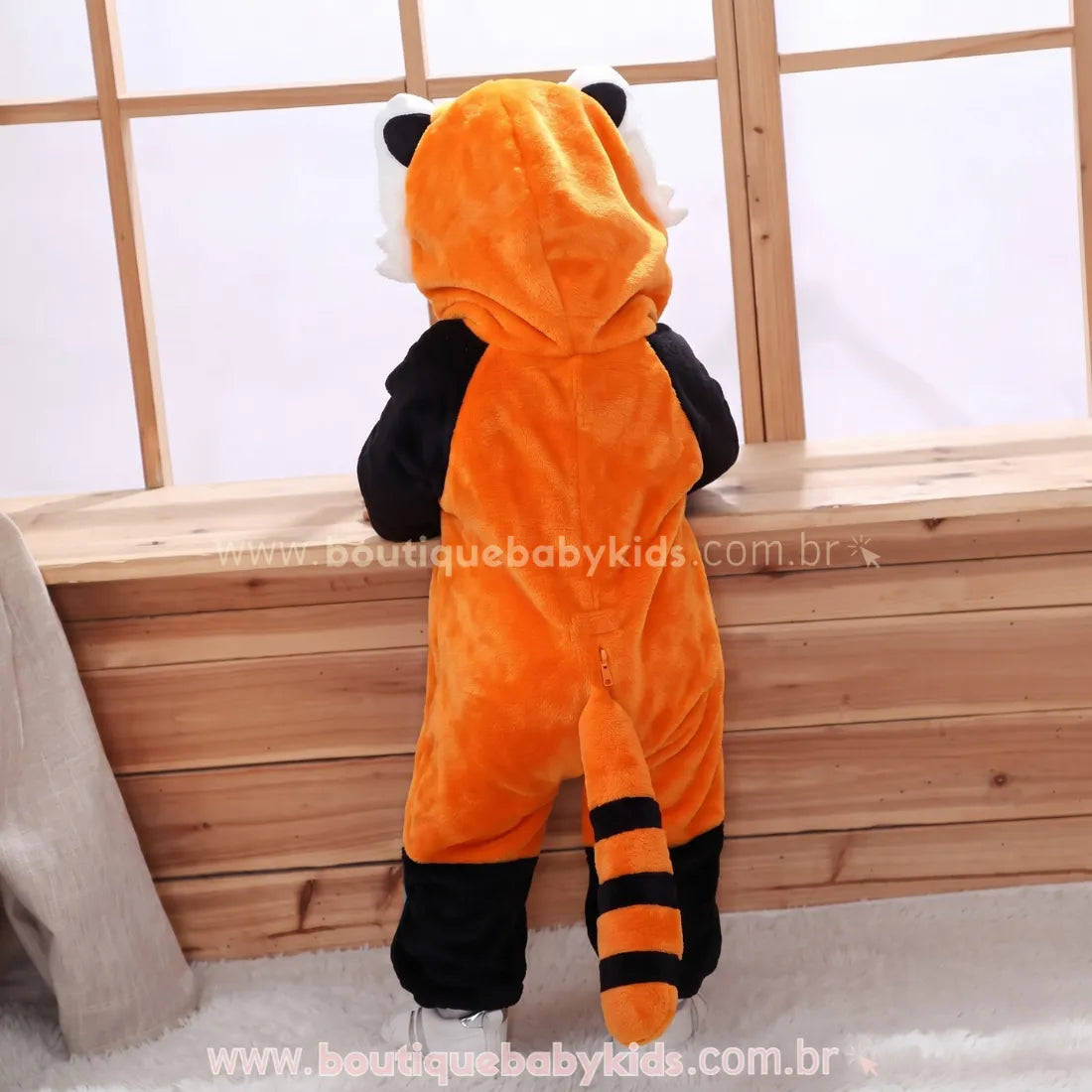 Macacão Bebê Fantasia de Bichinho Guaxinim Laranja - Boutique Baby Kids