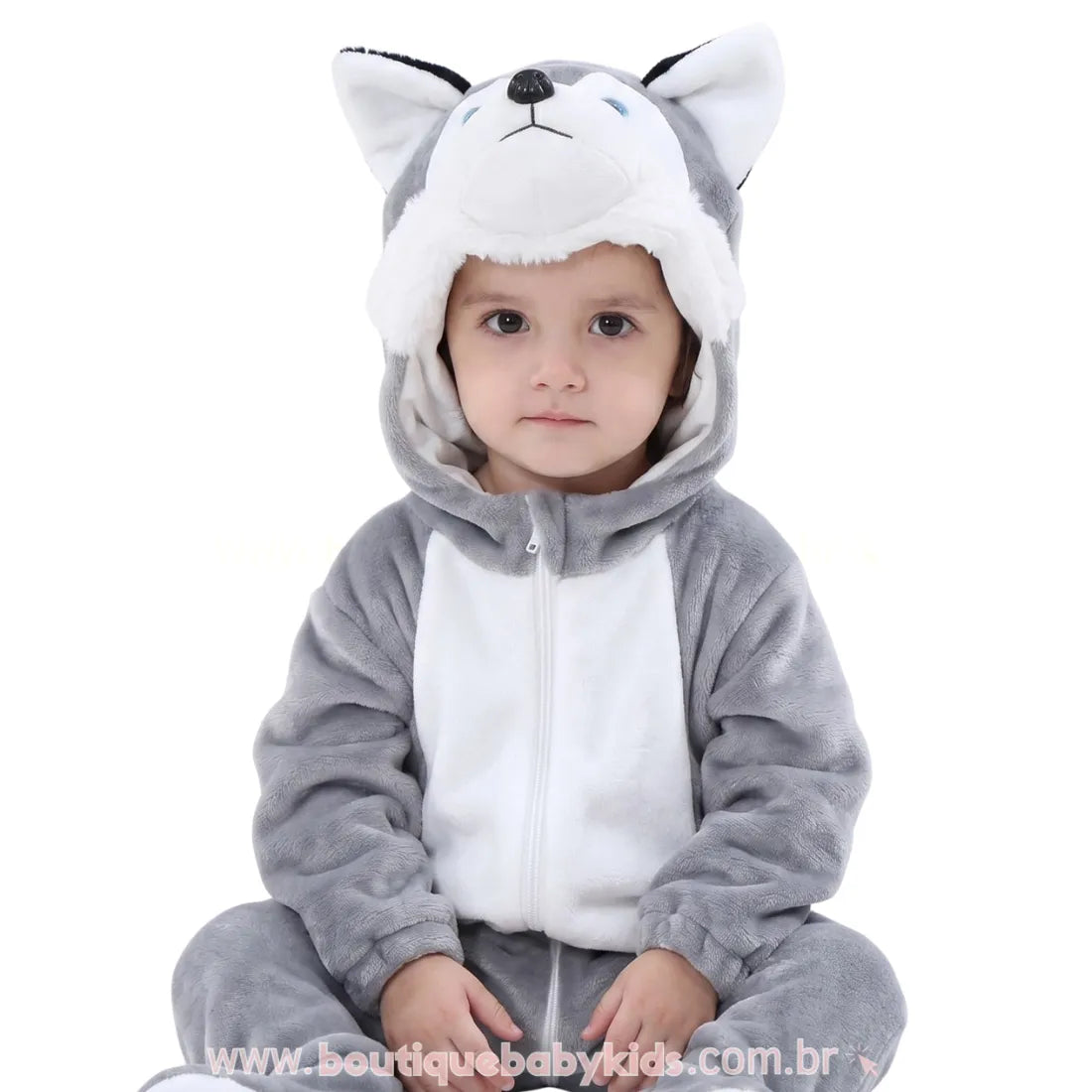Macacão Bebê Fantasia Cachorrinho Husky Siberiano - Boutique Baby Kids