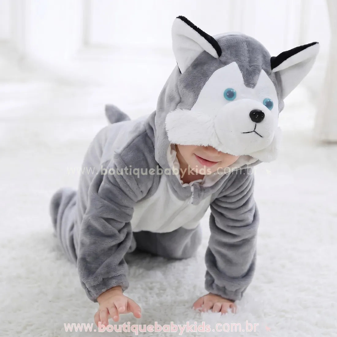Macacão Bebê Fantasia Cachorrinho Husky Siberiano - Boutique Baby Kids