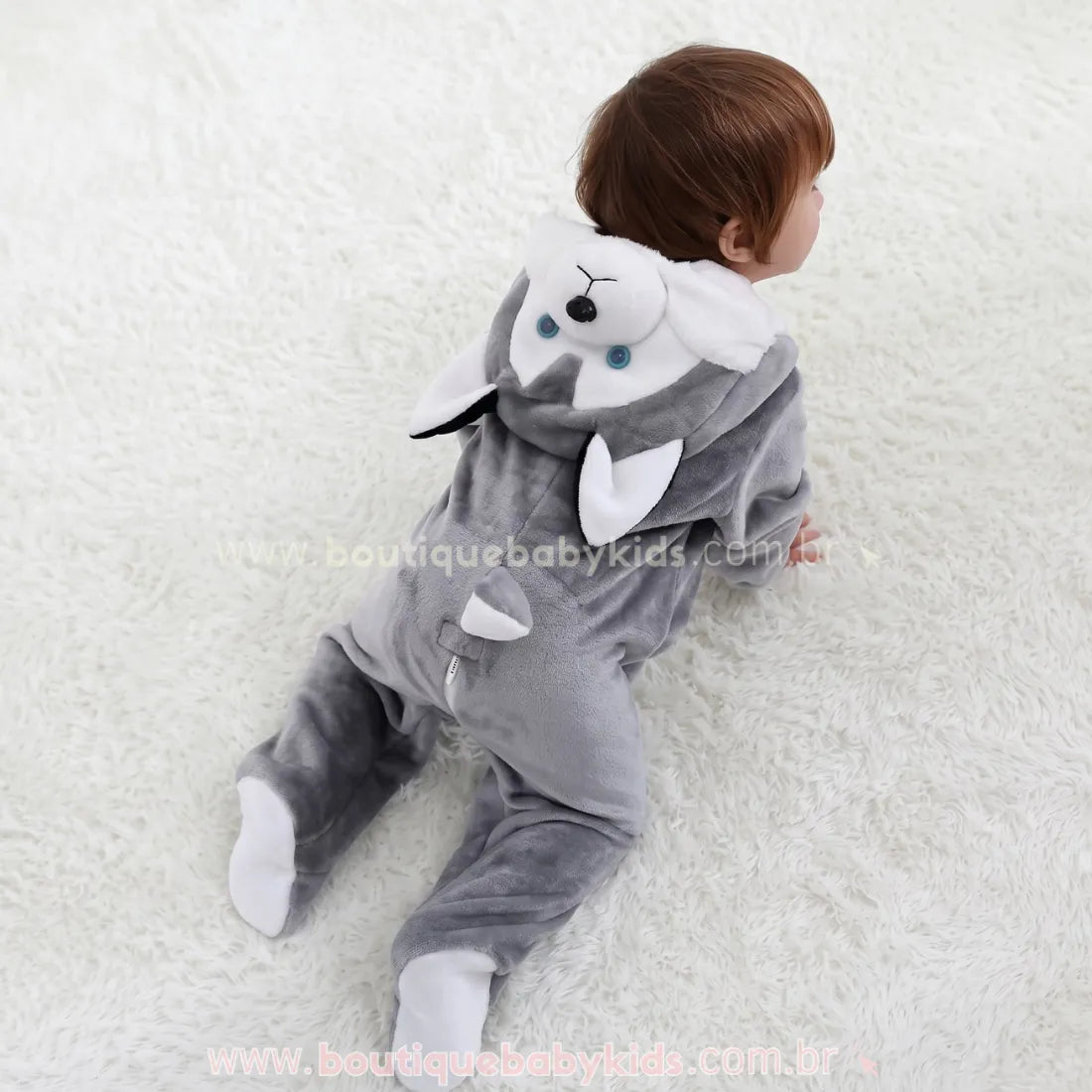 Macacão Bebê Fantasia Cachorrinho Husky Siberiano - Boutique Baby Kids