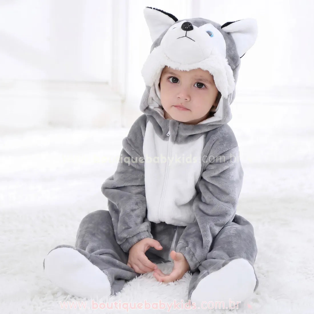 Macacão Bebê Fantasia Cachorrinho Husky Siberiano - Boutique Baby Kids