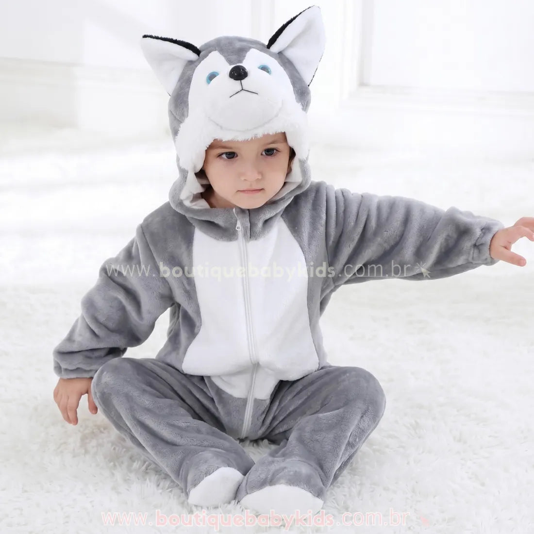 Macacão Bebê Fantasia Cachorrinho Husky Siberiano - Boutique Baby Kids