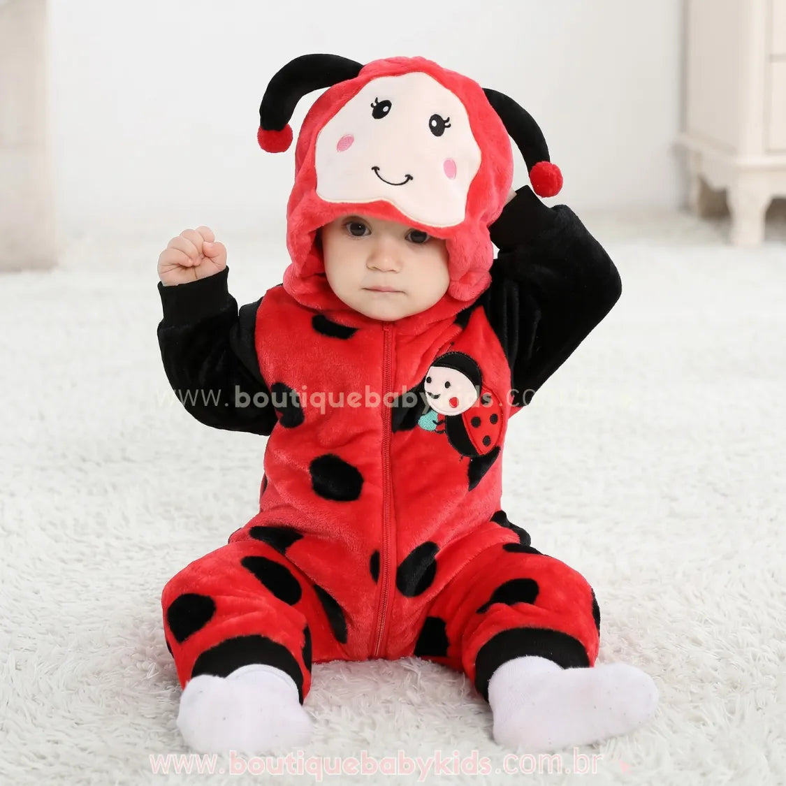 Macacão Bebê Fantasia de Bichinho Joaninha - Boutique Baby Kids