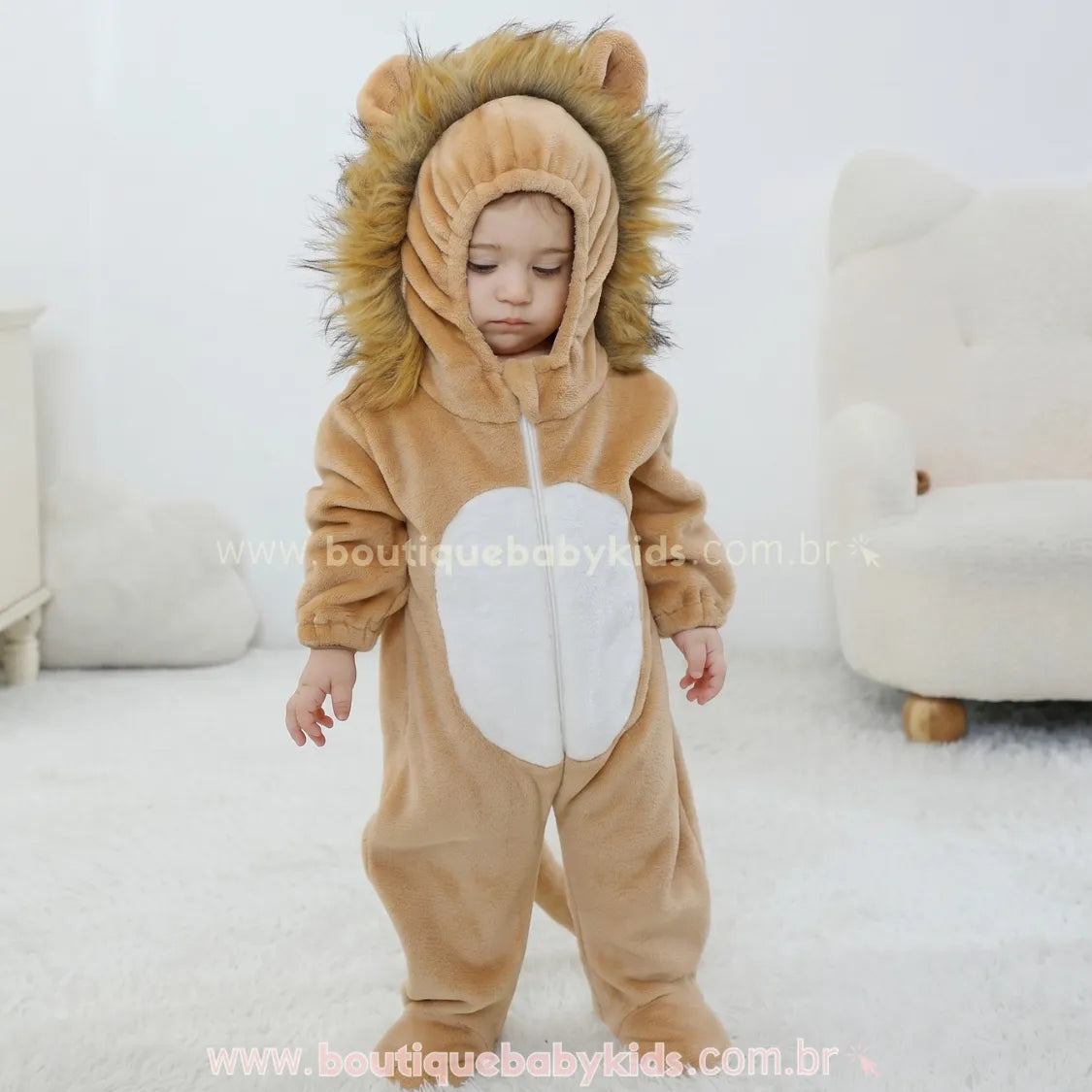 Macacão Bebê Fantasia Bichinho Leãozinho com Juba - Boutique Baby Kids