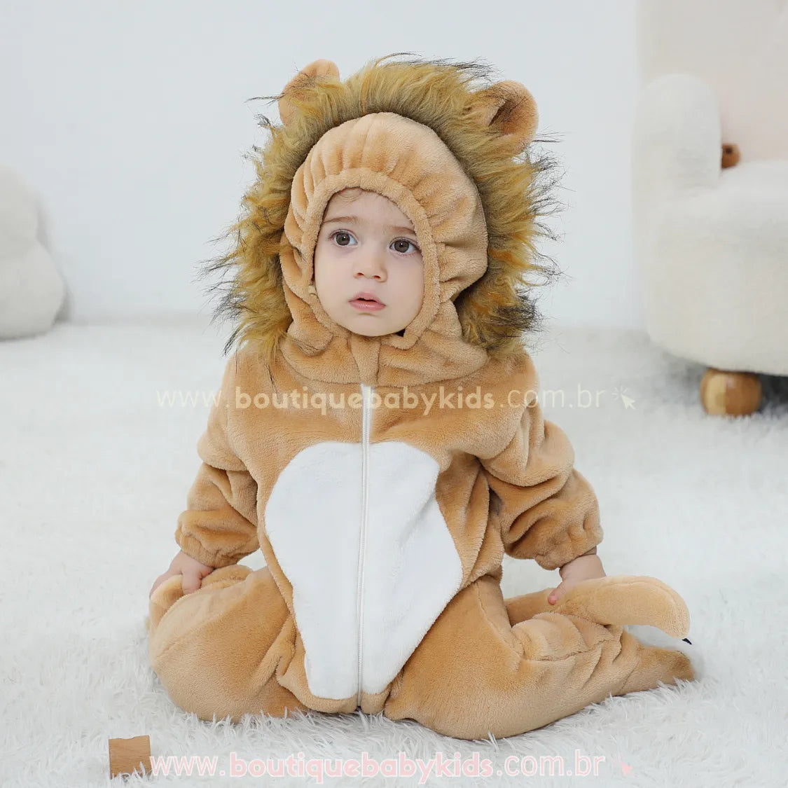Macacão Bebê Fantasia Bichinho Leãozinho com Juba - Boutique Baby Kids