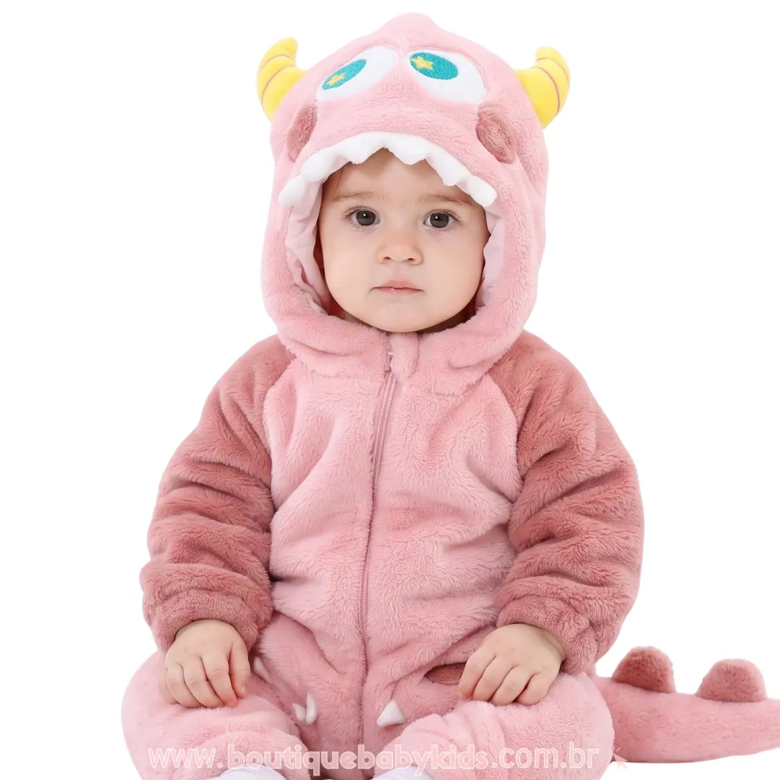 Macacão Bebê Fantasia Bichinho Monstrinha Rosa - Boutique Baby Kids