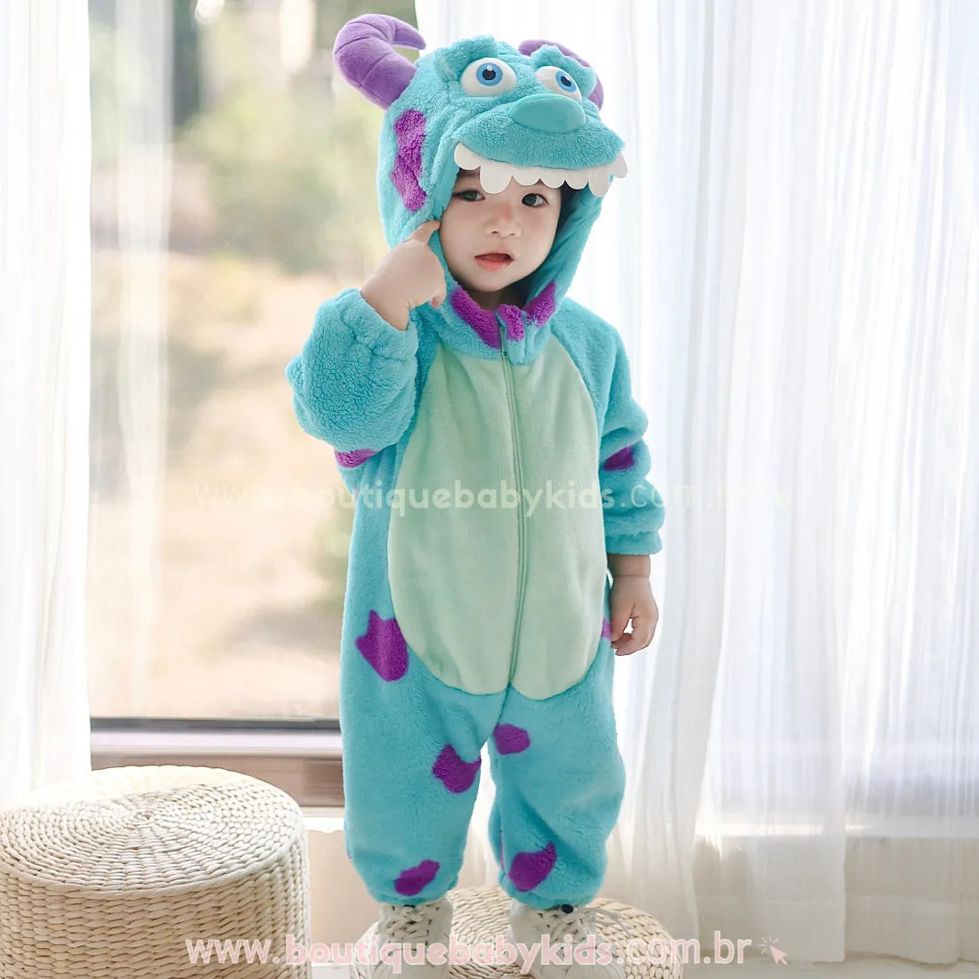 Macacão Bebê Fantasia Monstrinho Sulley Monstros S.A - Boutique Baby Kids