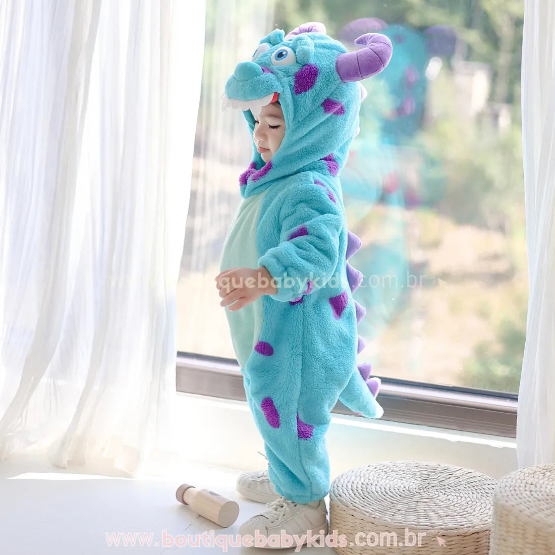 Macacão Bebê Fantasia Monstrinho Sulley Monstros S.A - Boutique Baby Kids