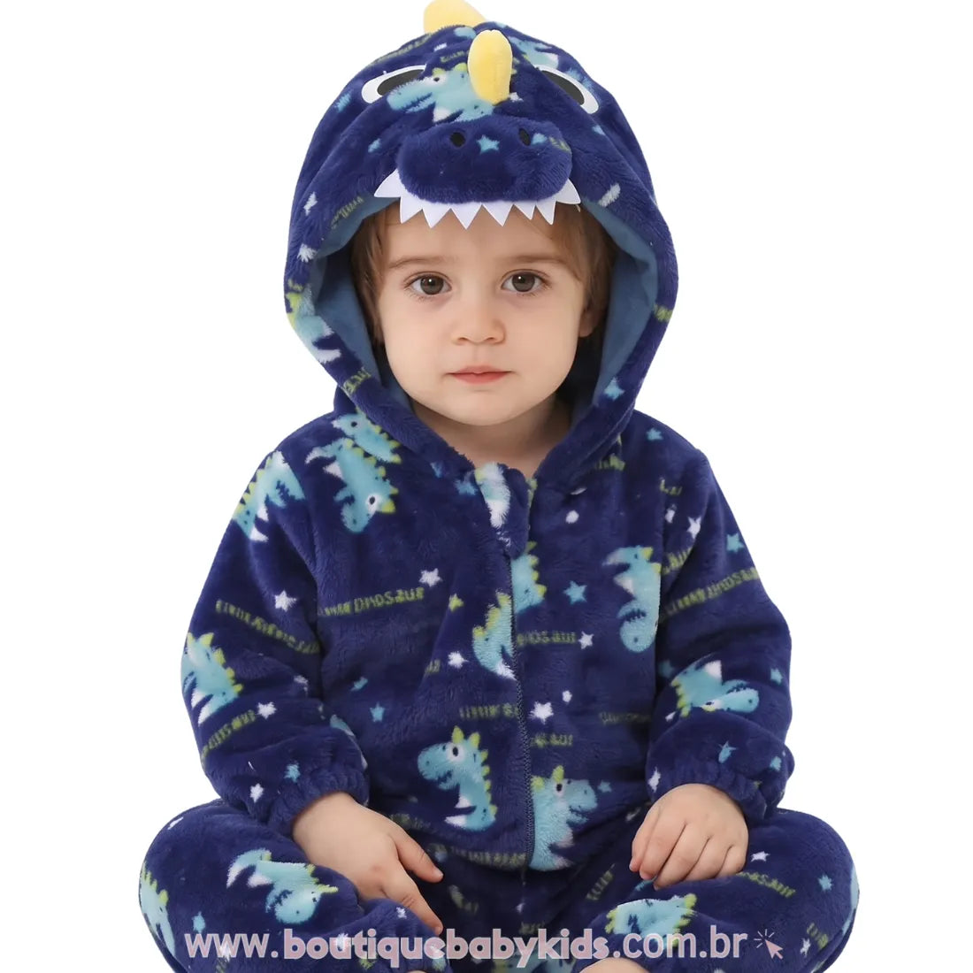 Macacão Bebê Fantasia Pequeno Dinossauro Azul - Boutique Baby Kids