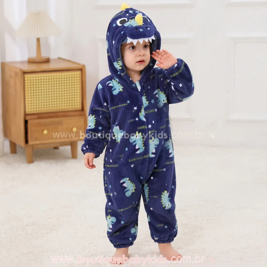 Macacão Bebê Fantasia Pequeno Dinossauro Azul - Boutique Baby Kids