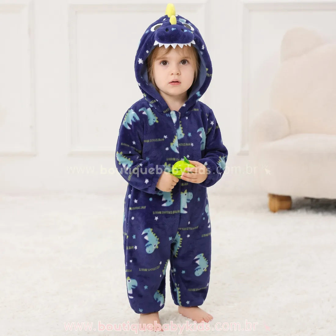 Macacão Bebê Fantasia Pequeno Dinossauro Azul - Boutique Baby Kids