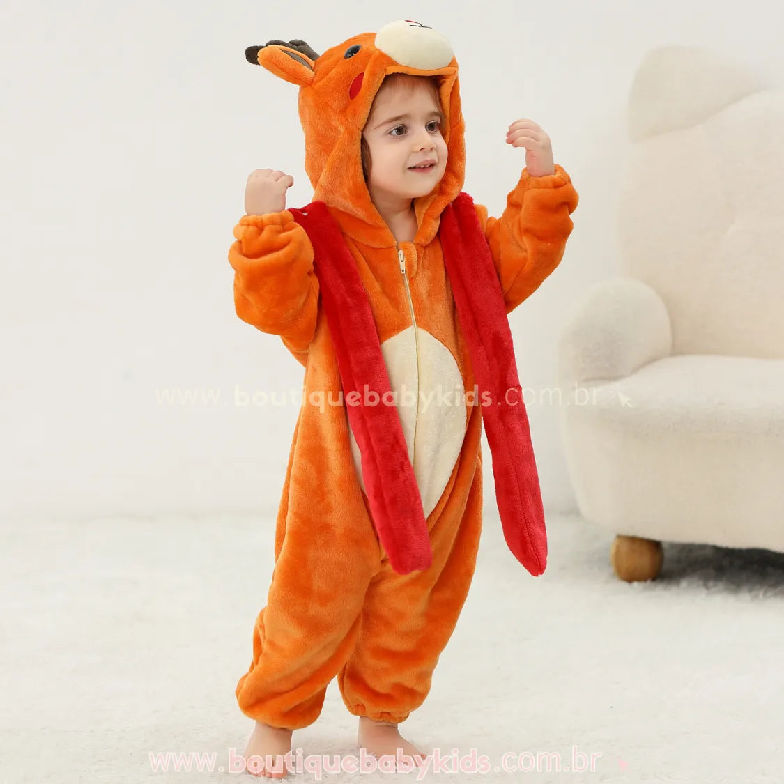 Macacão Bebê Fantasia Bichinho Rena com Cachecol - Boutique Baby Kids