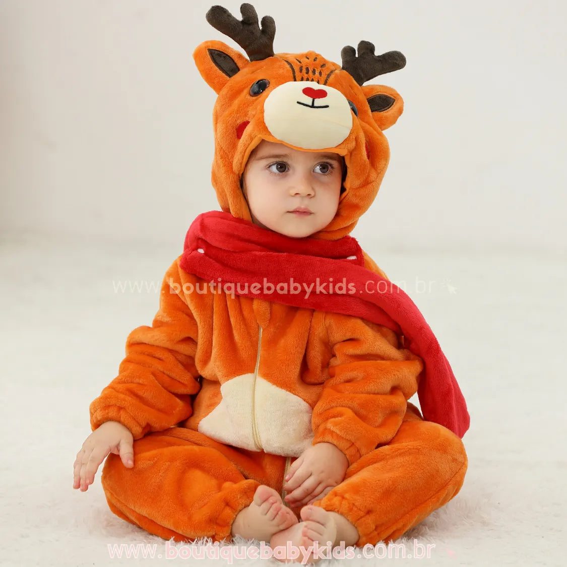 Macacão Bebê Fantasia Bichinho Rena com Cachecol - Boutique Baby Kids