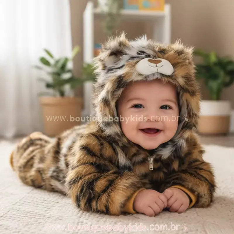 Macacão Bebê Fantasia Bichinho Tigrezinho Felpudo de Luxo - Boutique Baby Kids