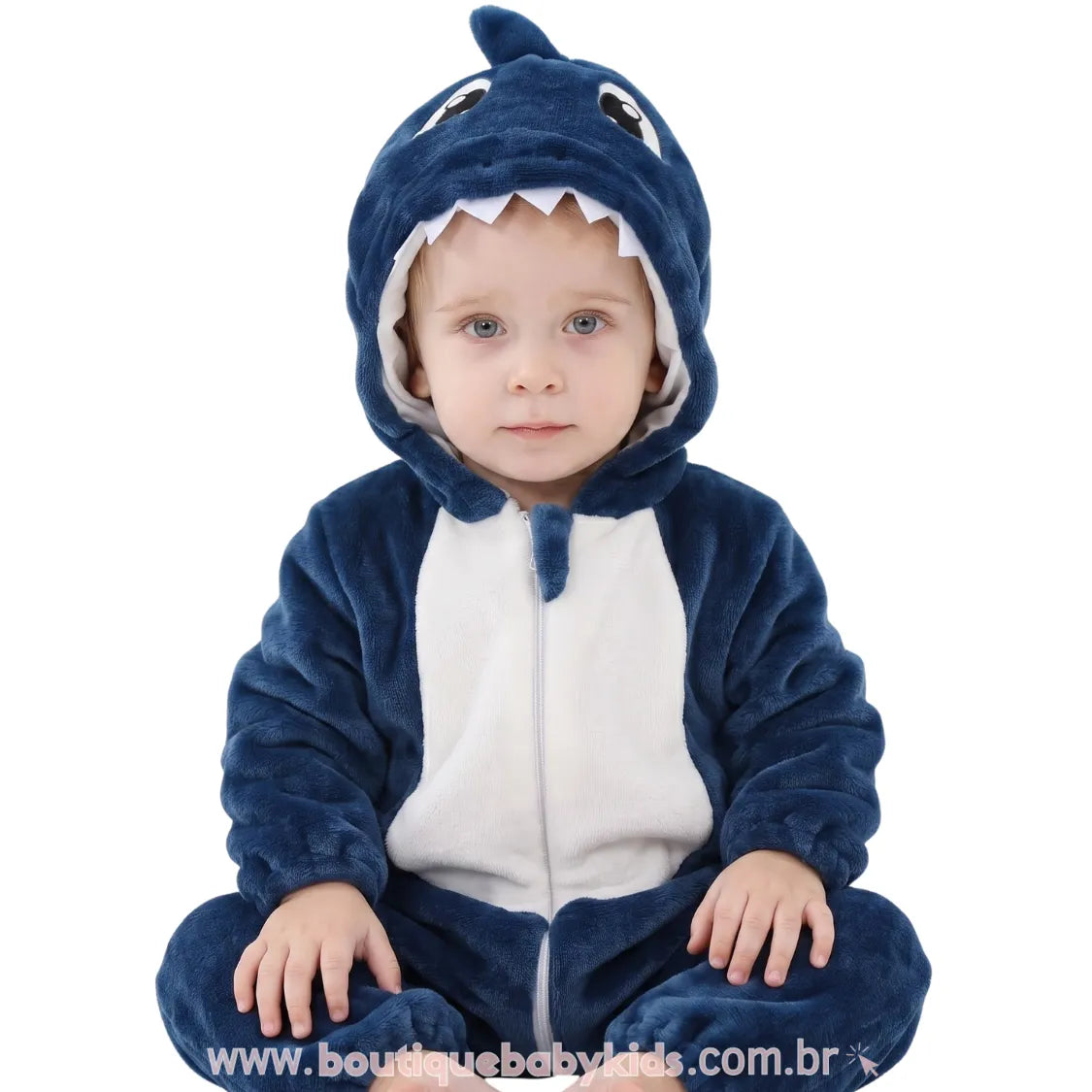 Macacão Bebê Fantasia Bichinho Tubarão Azul - Boutique Baby Kids