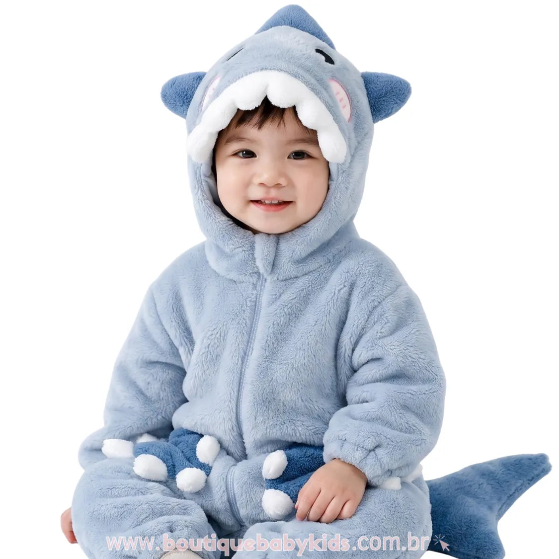 Macacão Bebê Fantasia Kigurumi Bichinho Tubarão - Boutique Baby Kids