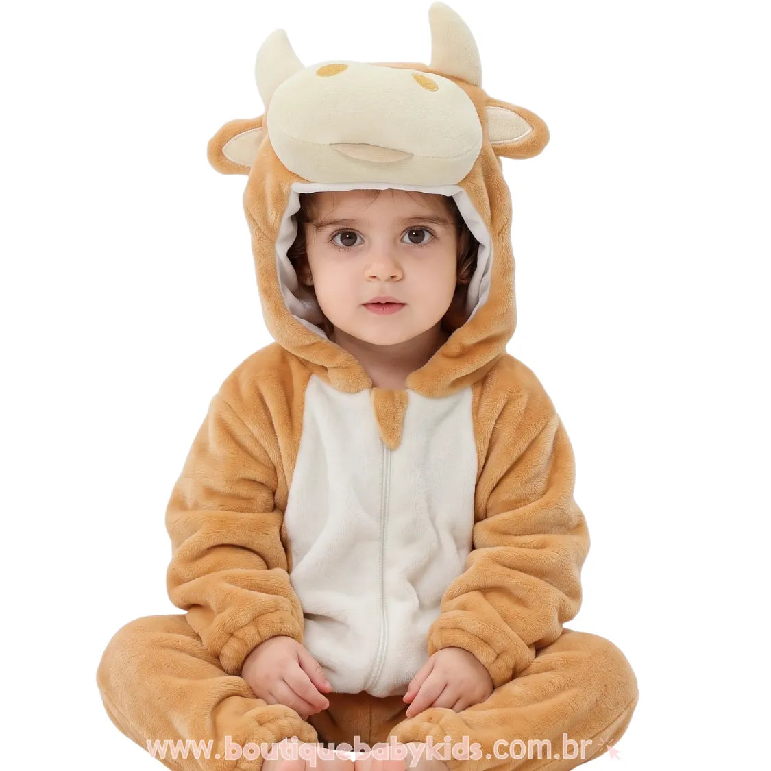 Macacão Bebê Fantasia Vaquinha Bege - Boutique Baby Kids