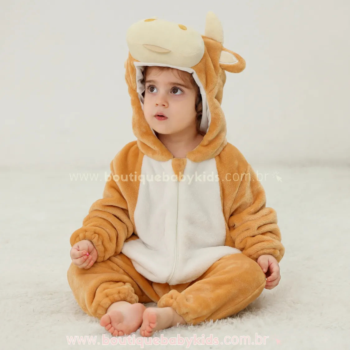 Macacão Bebê Fantasia Vaquinha Bege - Boutique Baby Kids