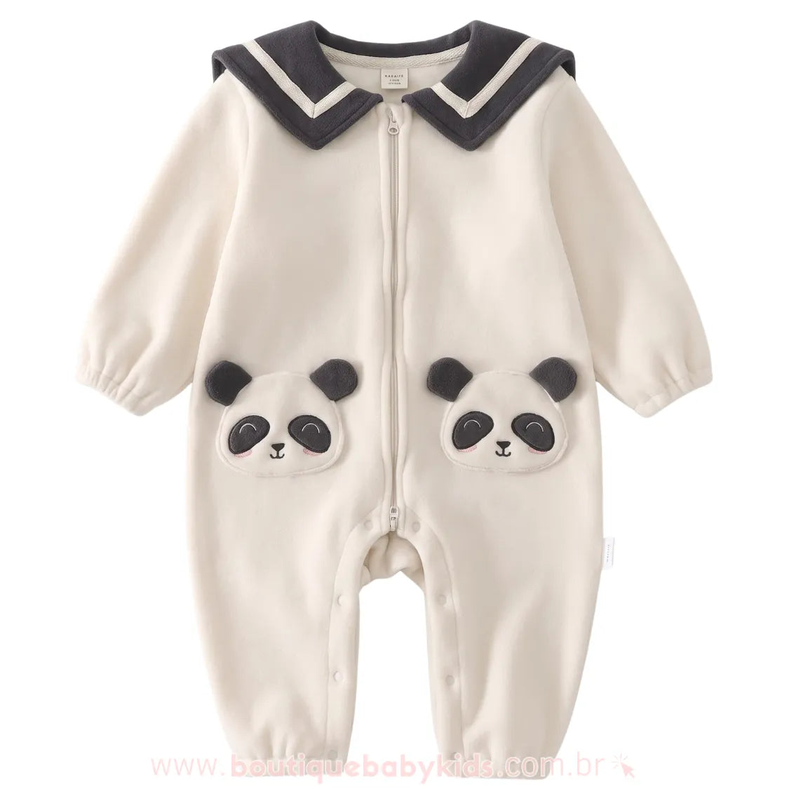 Macacão Bebê Fleece Fofura Ursinho Panda com Gola Marinheiro - Boutique Baby Kids 