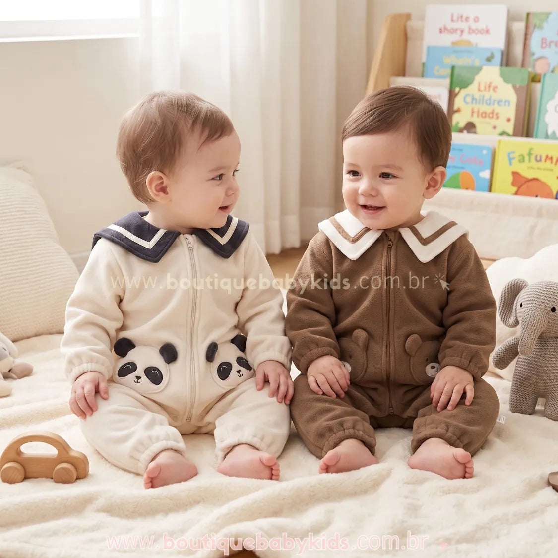 Macacão Bebê Fleece Fofura Ursinho com Gola Marinheiro - Boutique Baby Kids