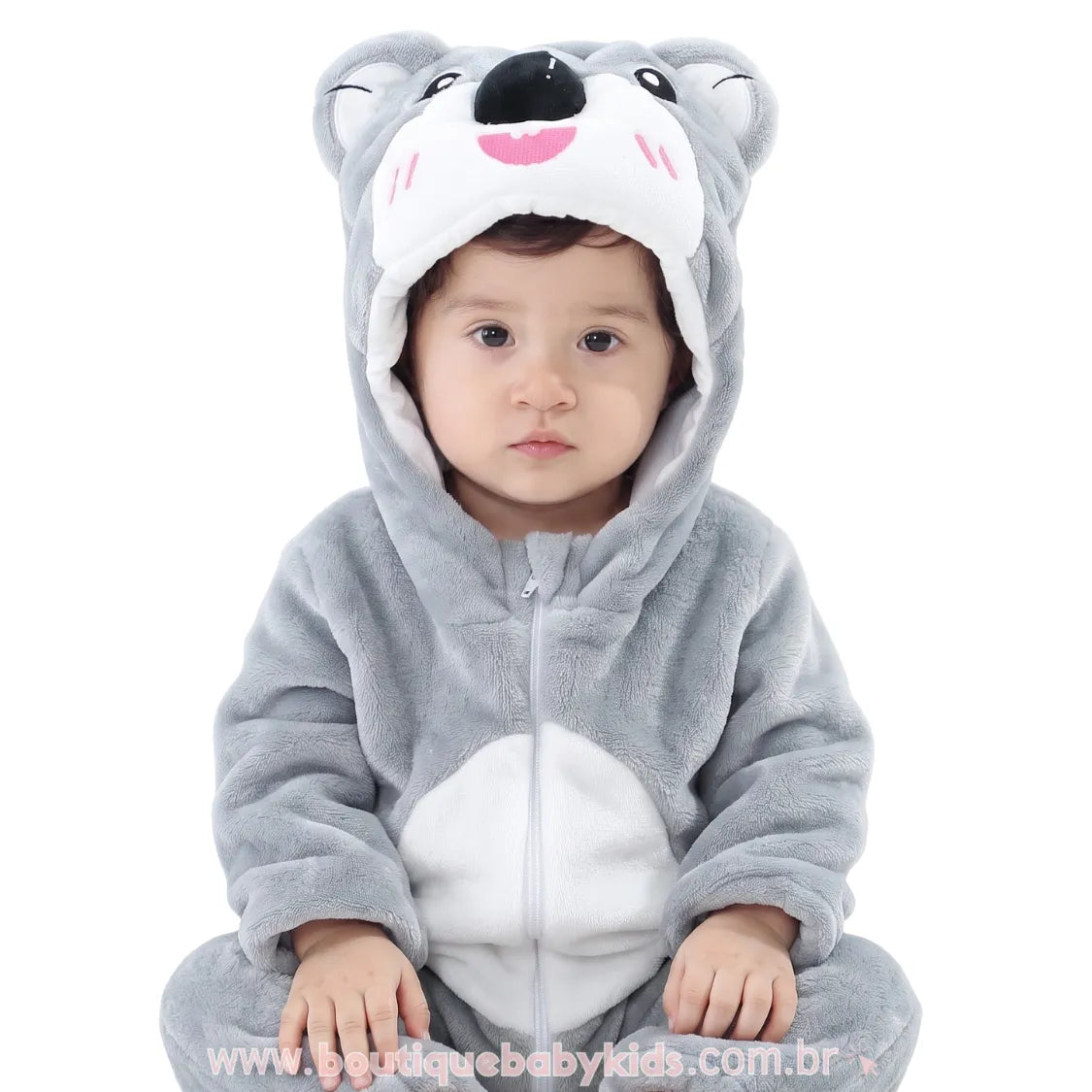 Macacão Bebê Inverno Fantasia Bichinho Coala Cinza - Frete Grátis - Boutique Baby Kids