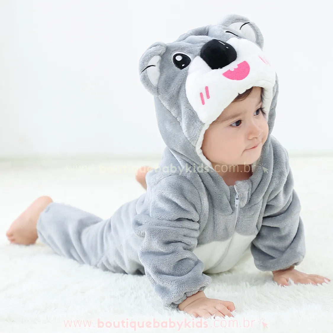Macacão Bebê Inverno Fantasia Bichinho Coala Cinza - Frete Grátis - Boutique Baby Kids