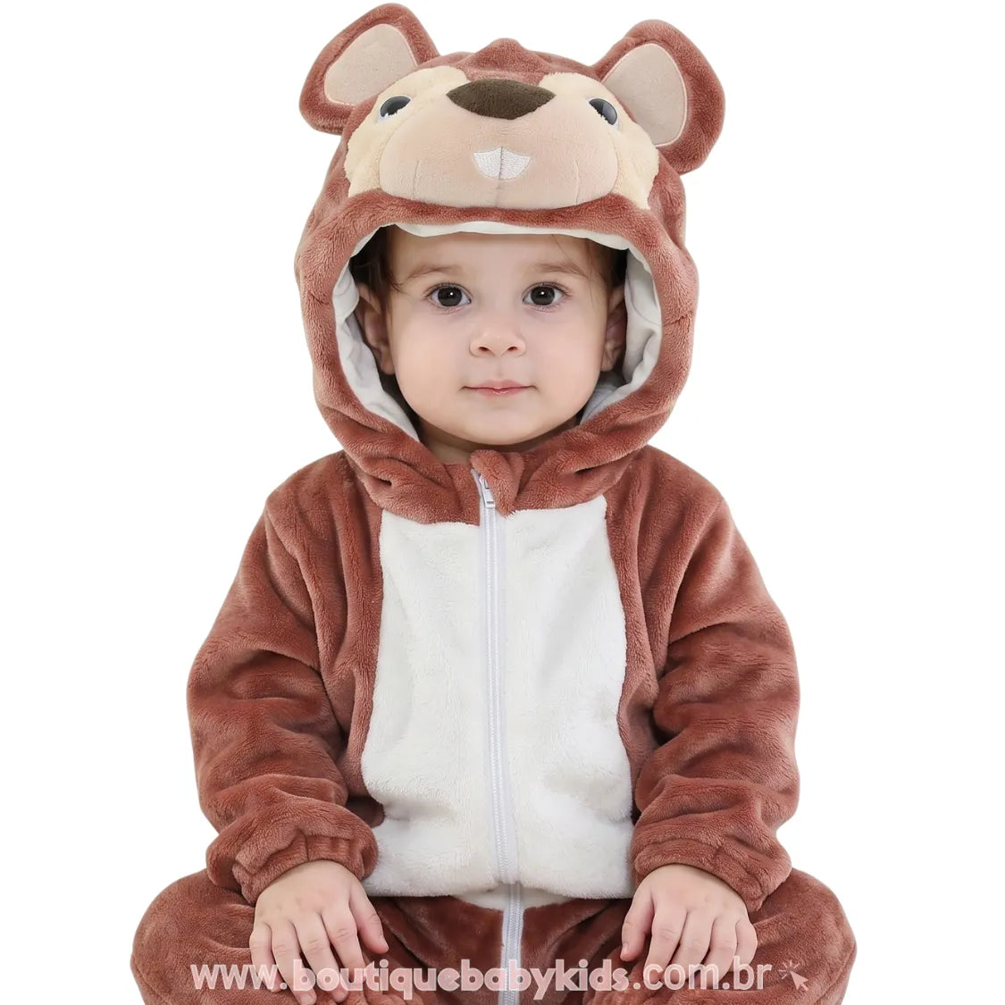 Macacão Bebê Inverno Fantasia Bichinho Esquilo Marrom - Frete Grátis - Boutique Baby Kids