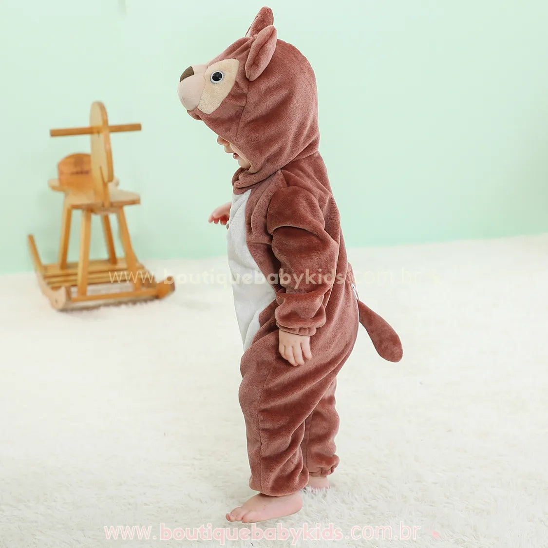 Macacão Bebê Inverno Fantasia Bichinho Esquilo Marrom - Frete Grátis - Boutique Baby Kids