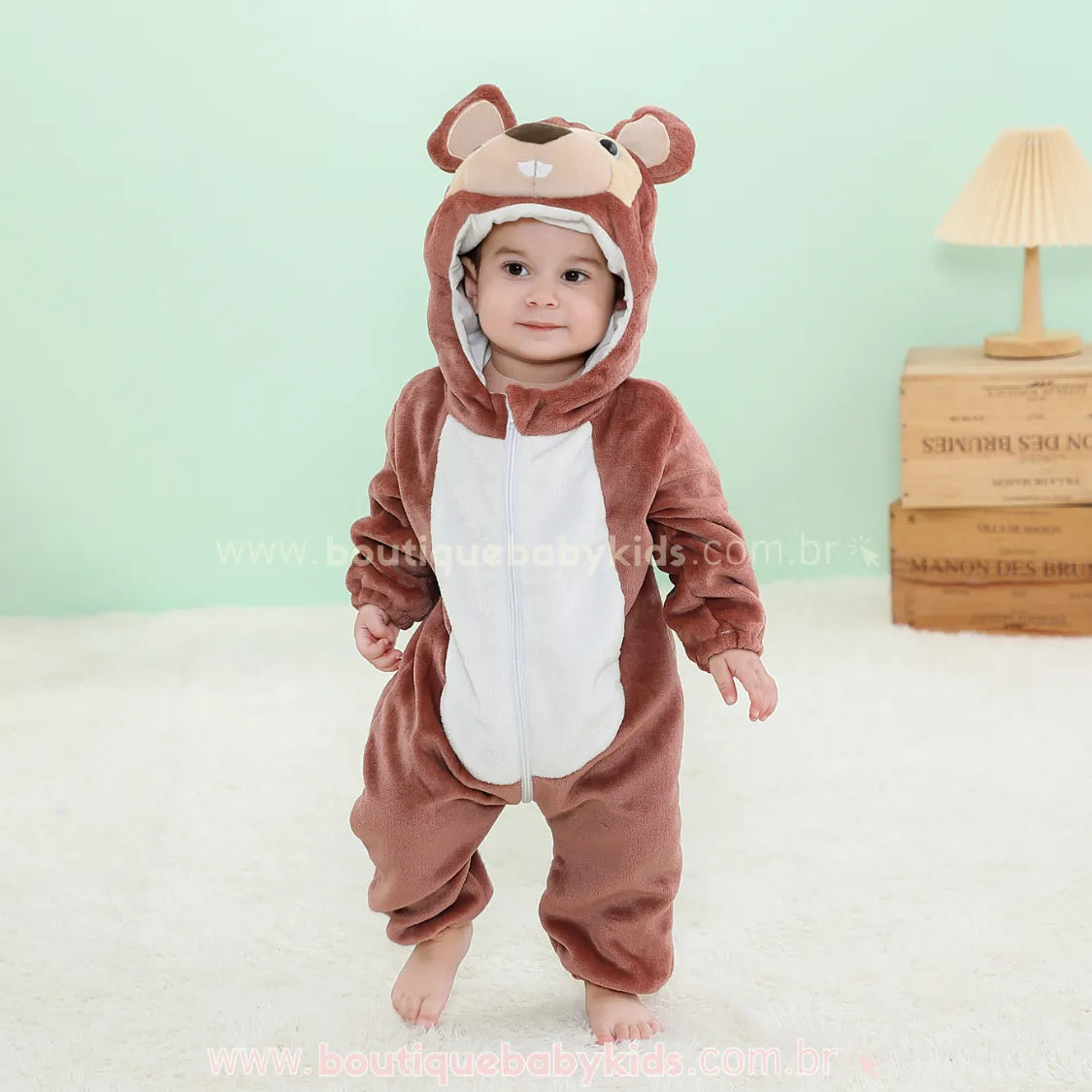 Macacão Bebê Inverno Fantasia Bichinho Esquilo Marrom - Frete Grátis - Boutique Baby Kids