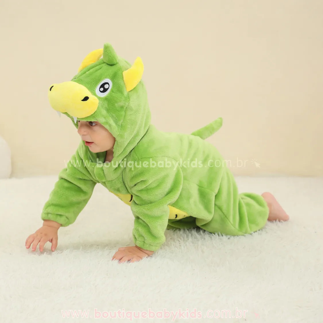Macacão Bebê Fantasia de Bichinho Dinossauro Verde - Boutique Baby Kids