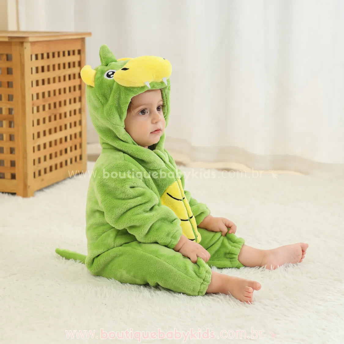 Macacão Bebê Fantasia de Bichinho Dinossauro Verde - Boutique Baby Kids