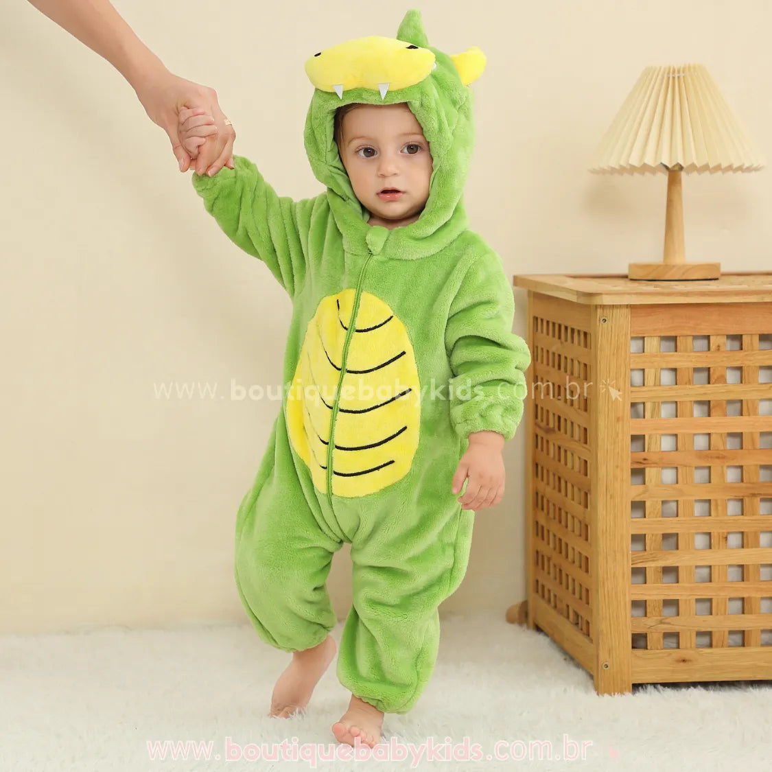 Macacão Bebê Fantasia de Bichinho Dinossauro Verde - Boutique Baby Kids