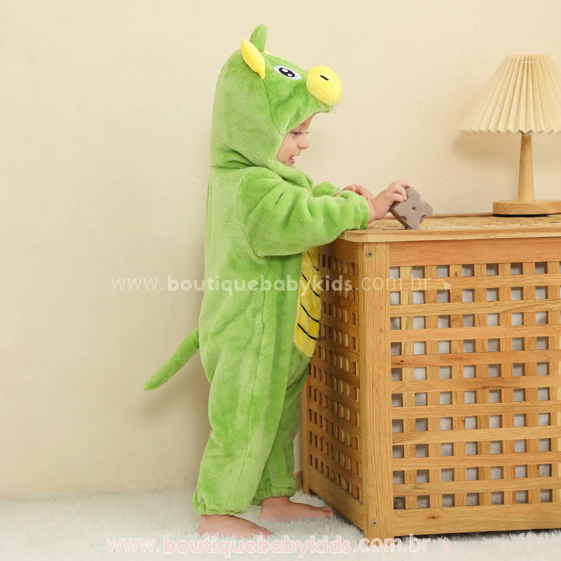 Macacão Bebê Fantasia de Bichinho Dinossauro Verde - Boutique Baby Kids