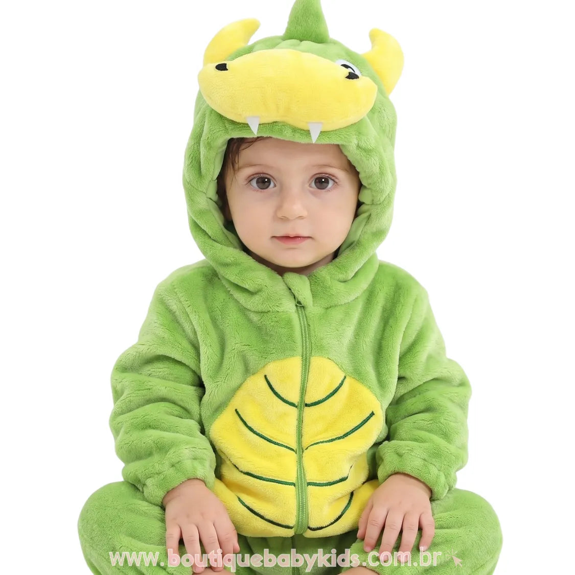 Macacão Bebê Fantasia de Bichinho Dinossauro Verde - Boutique Baby Kids
