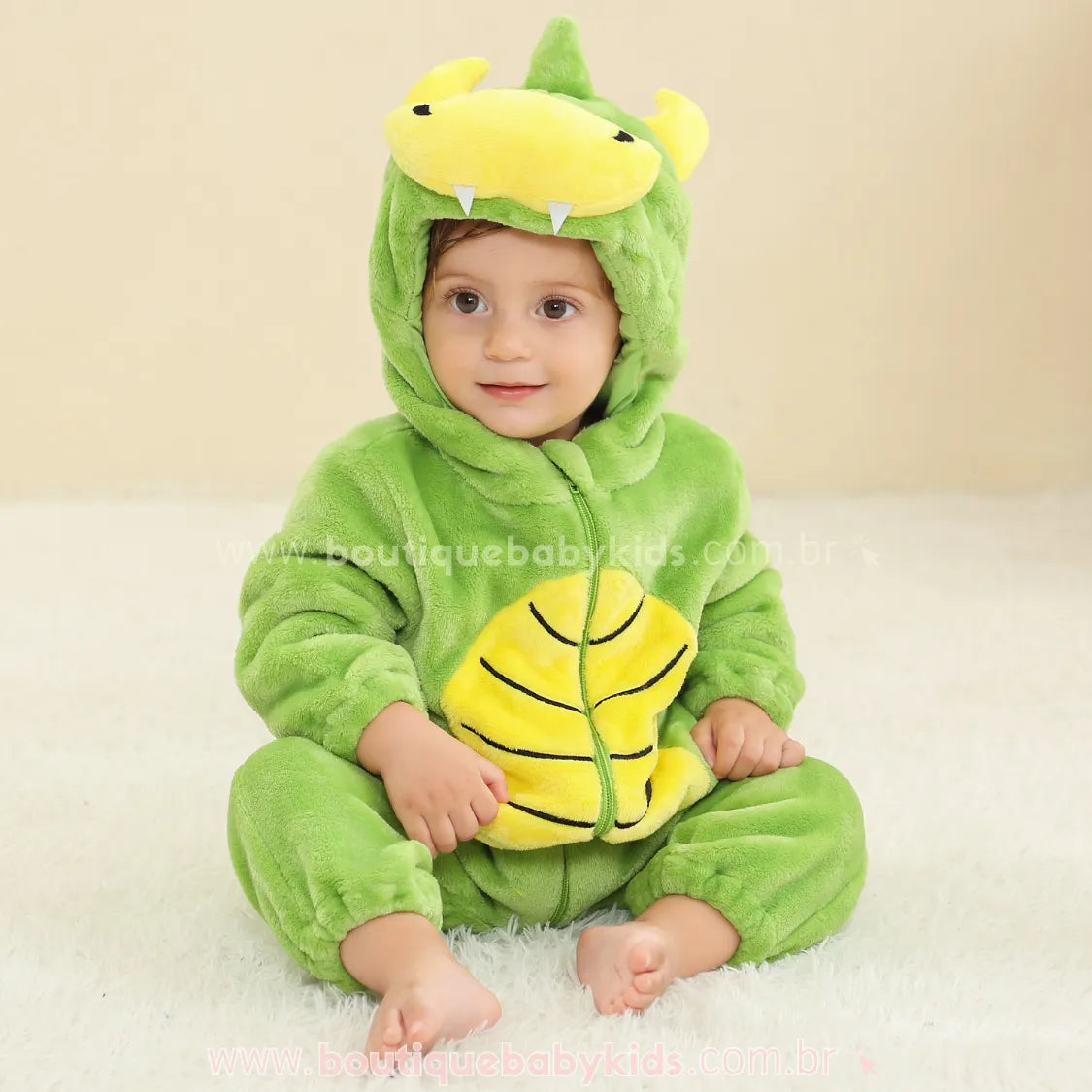 Macacão Bebê Fantasia de Bichinho Dinossauro Verde - Boutique Baby Kids