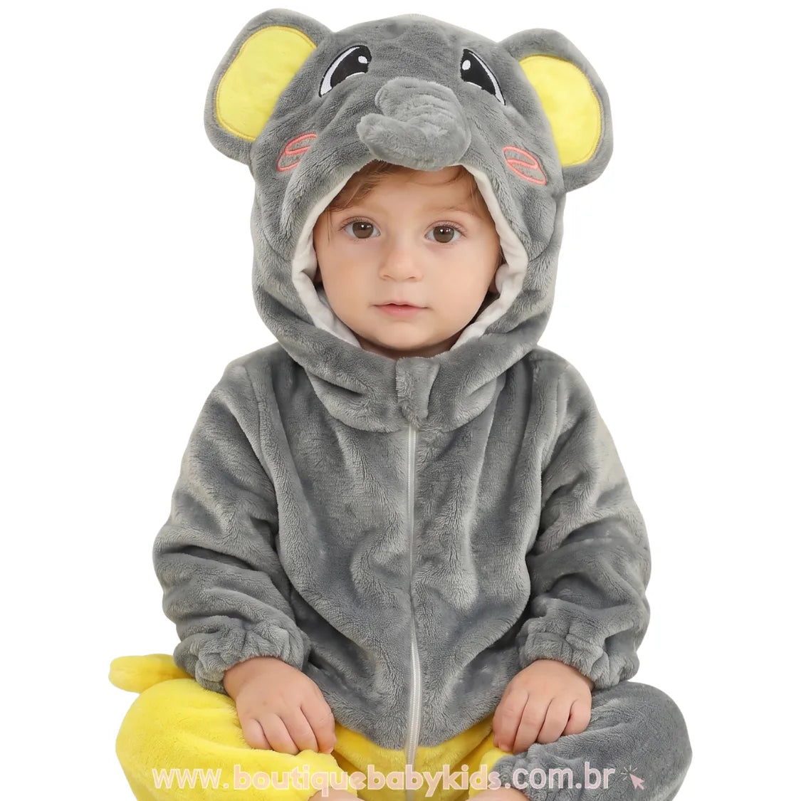 Macacão Bebê Fantasia Bichinho Elefantinho Cinza - Boutique Baby Kids