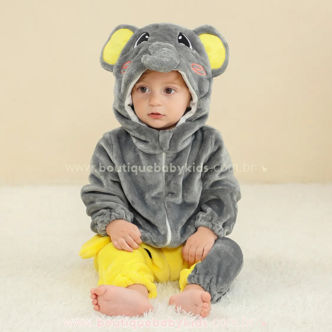Macacão Bebê Fantasia Bichinho Elefantinho Cinza - Boutique Baby Kids