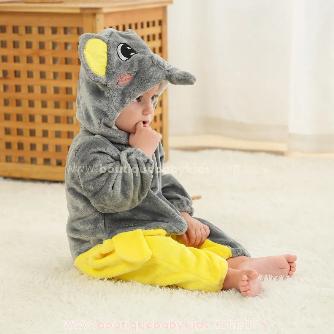 Macacão Bebê Fantasia Bichinho Elefantinho Cinza - Boutique Baby Kids