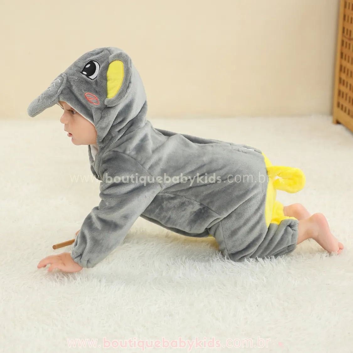 Macacão Bebê Fantasia Bichinho Elefantinho Cinza - Boutique Baby Kids