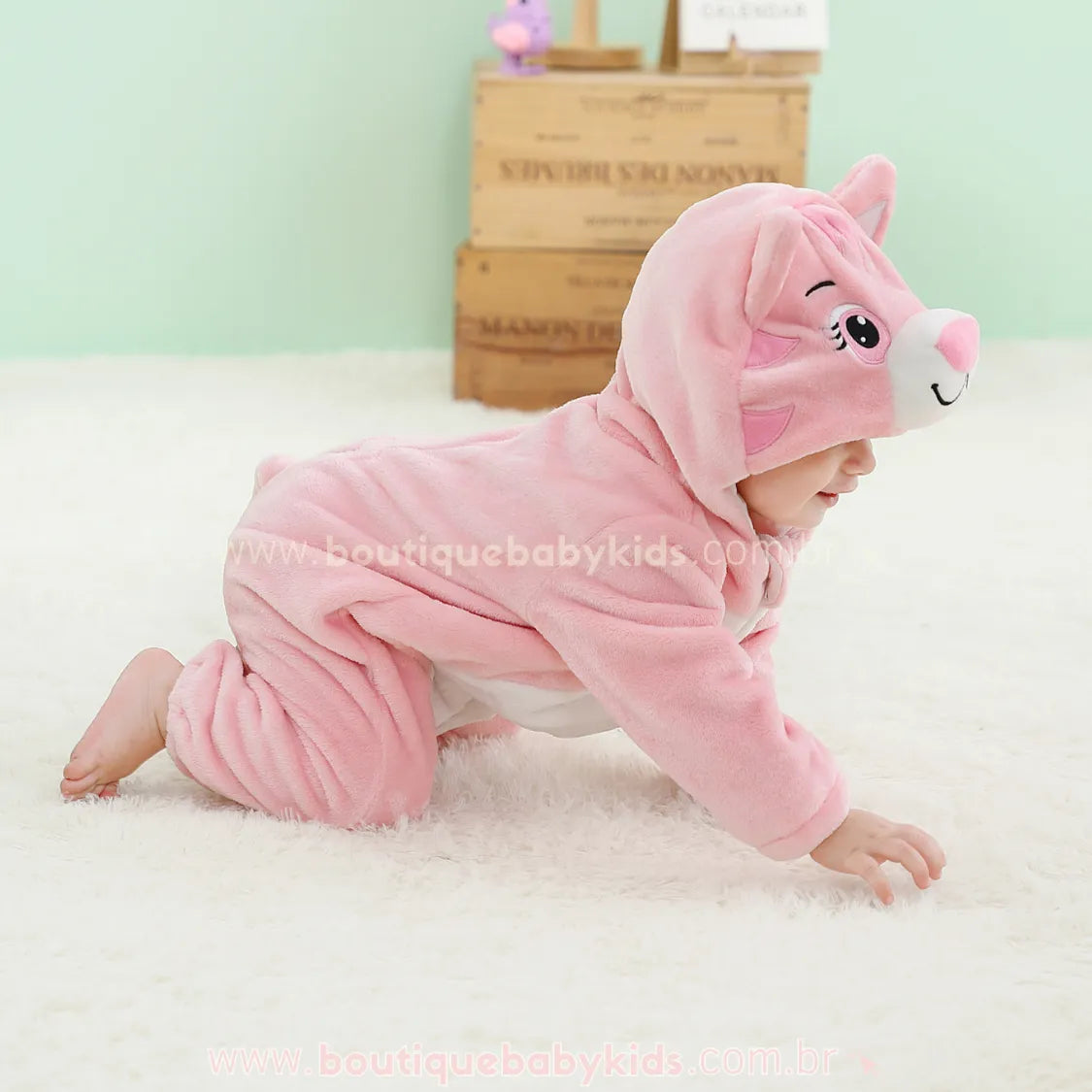 Macacão Bebê Fantasia Bichinho Gatinha Rosa - Boutique Baby Kids