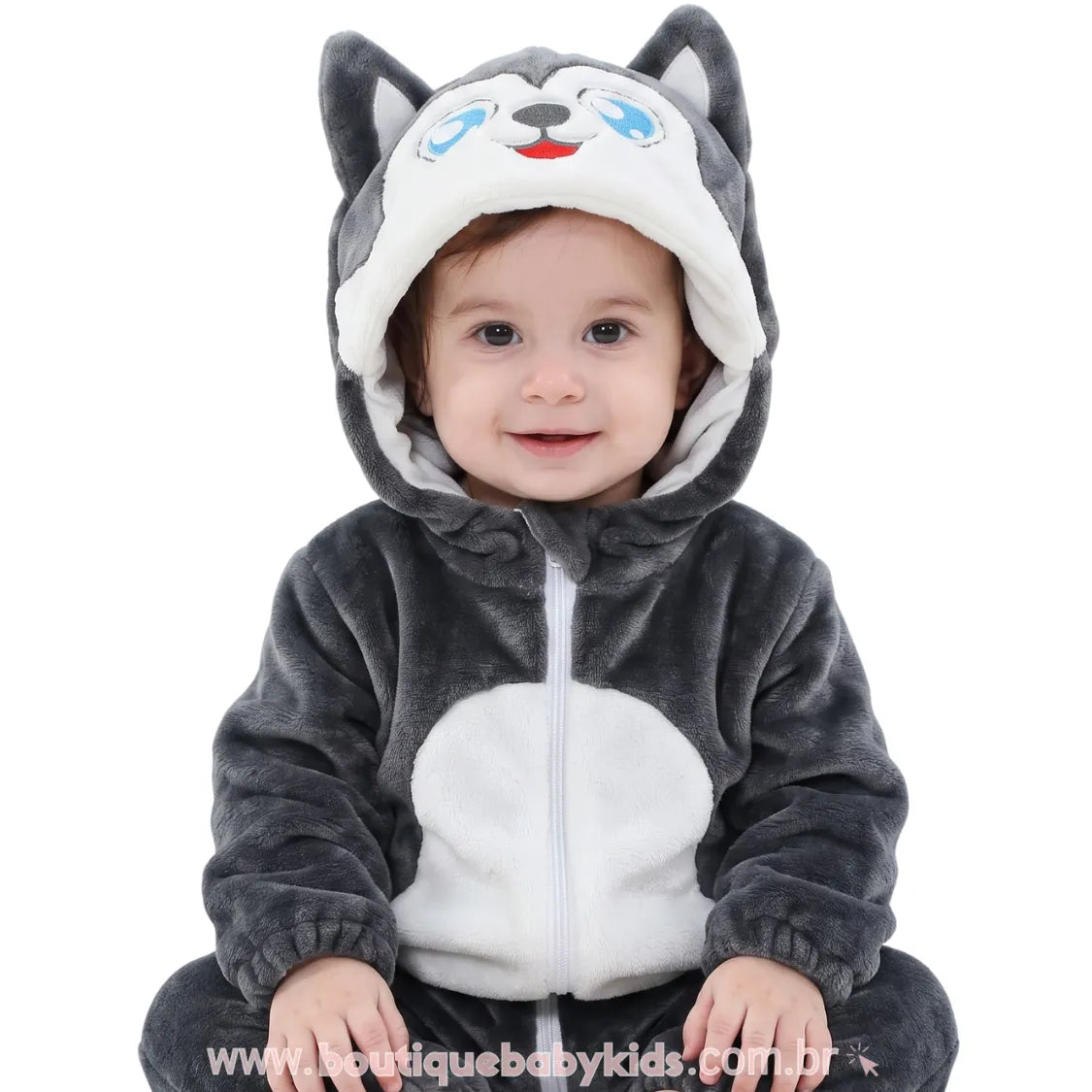 Macacão Bebê Inverno Fantasia Lobinho Cinza - Frete Grátis - Boutique Baby Kids