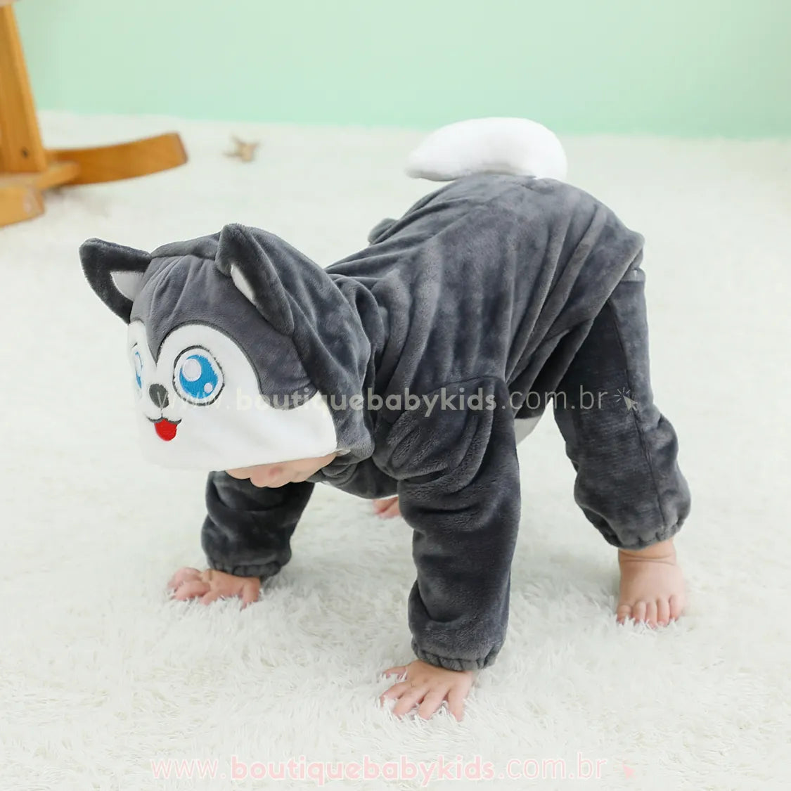Macacão Bebê Inverno Fantasia Lobinho Cinza - Frete Grátis - Boutique Baby Kids