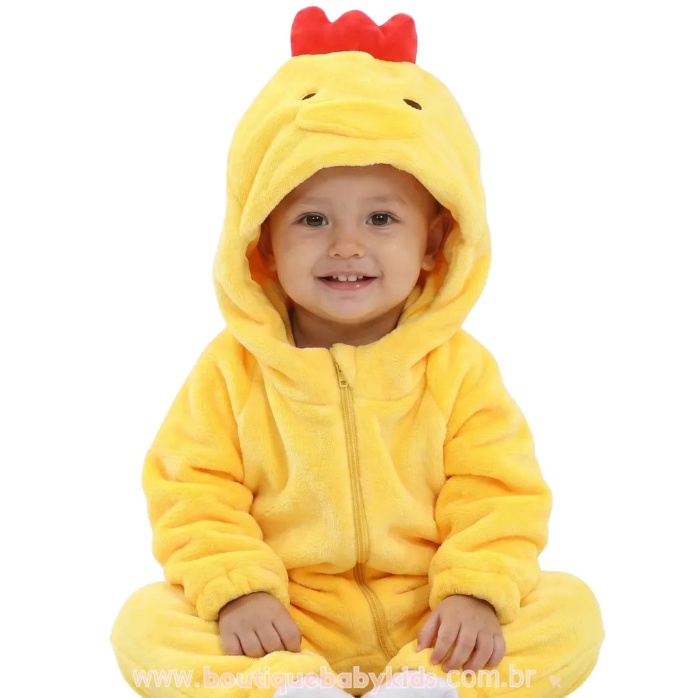 Macacão Bebê Fantasia Bichinho Pintinho Amarelo - Boutique Baby Kids