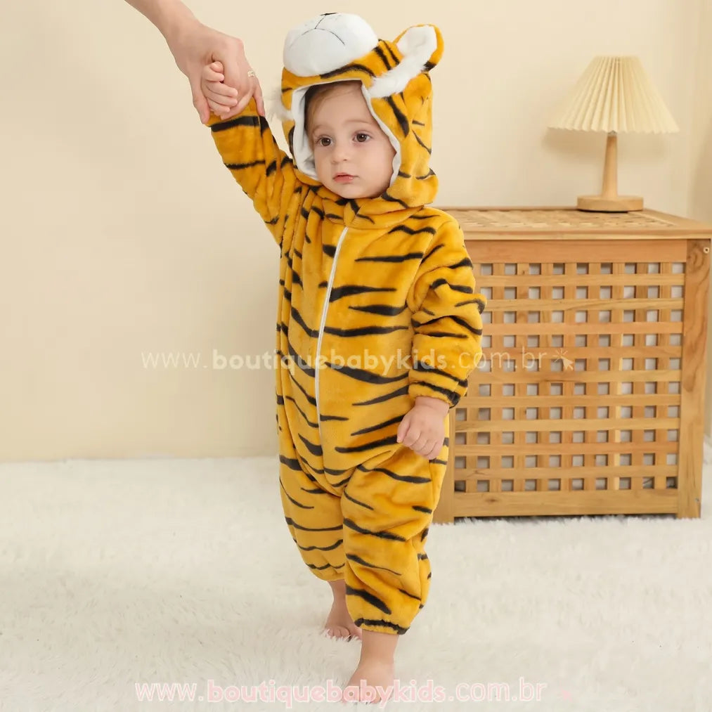 Macacão Bebê Inverno Bichinho Fantasia Tigre - Boutique Baby Kids