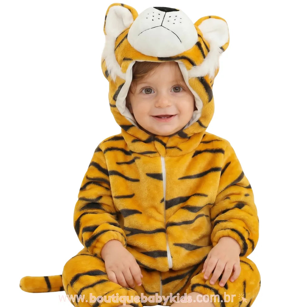 Macacão Bebê Inverno Bichinho Fantasia Tigre - Boutique Baby Kids
