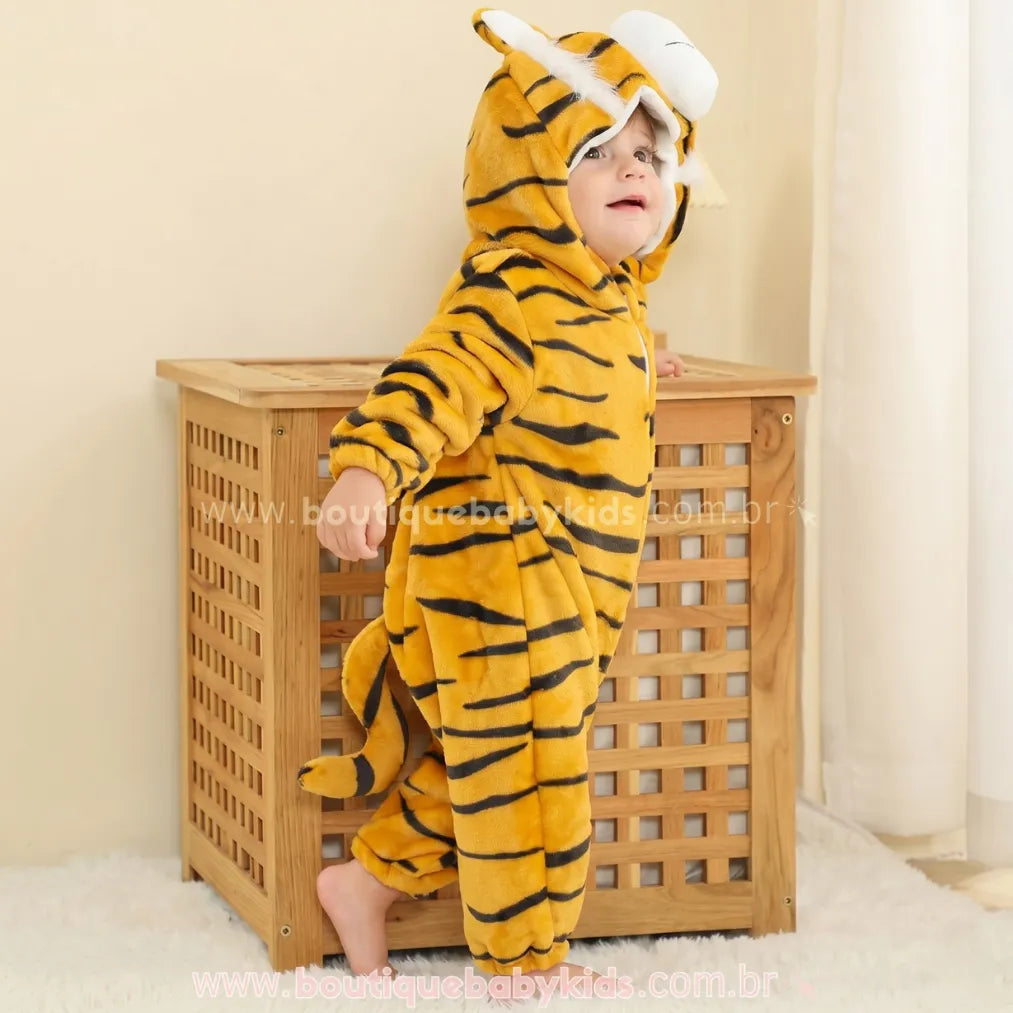 Macacão Bebê Inverno Bichinho Fantasia Tigre - Boutique Baby Kids