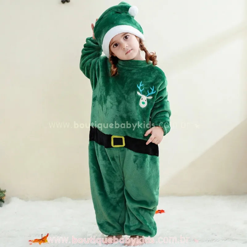 Macacão Bebê Natal dos Cervinhos com Gorro Verde - Boutique Baby Kids